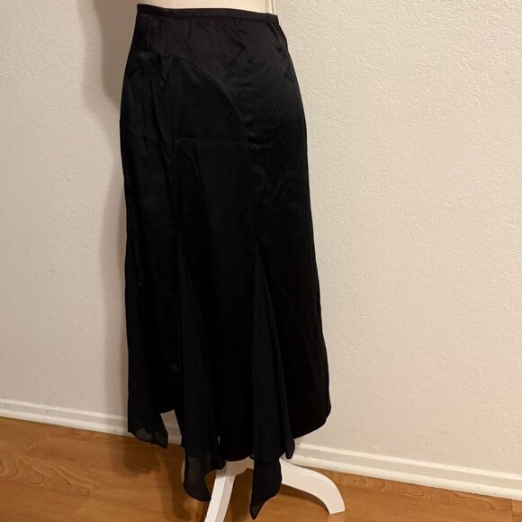 Black Silk Handkerchief Hem Midi Skirt Sheer Panels Witchy Whimsy Goth - Picture 1 of 12